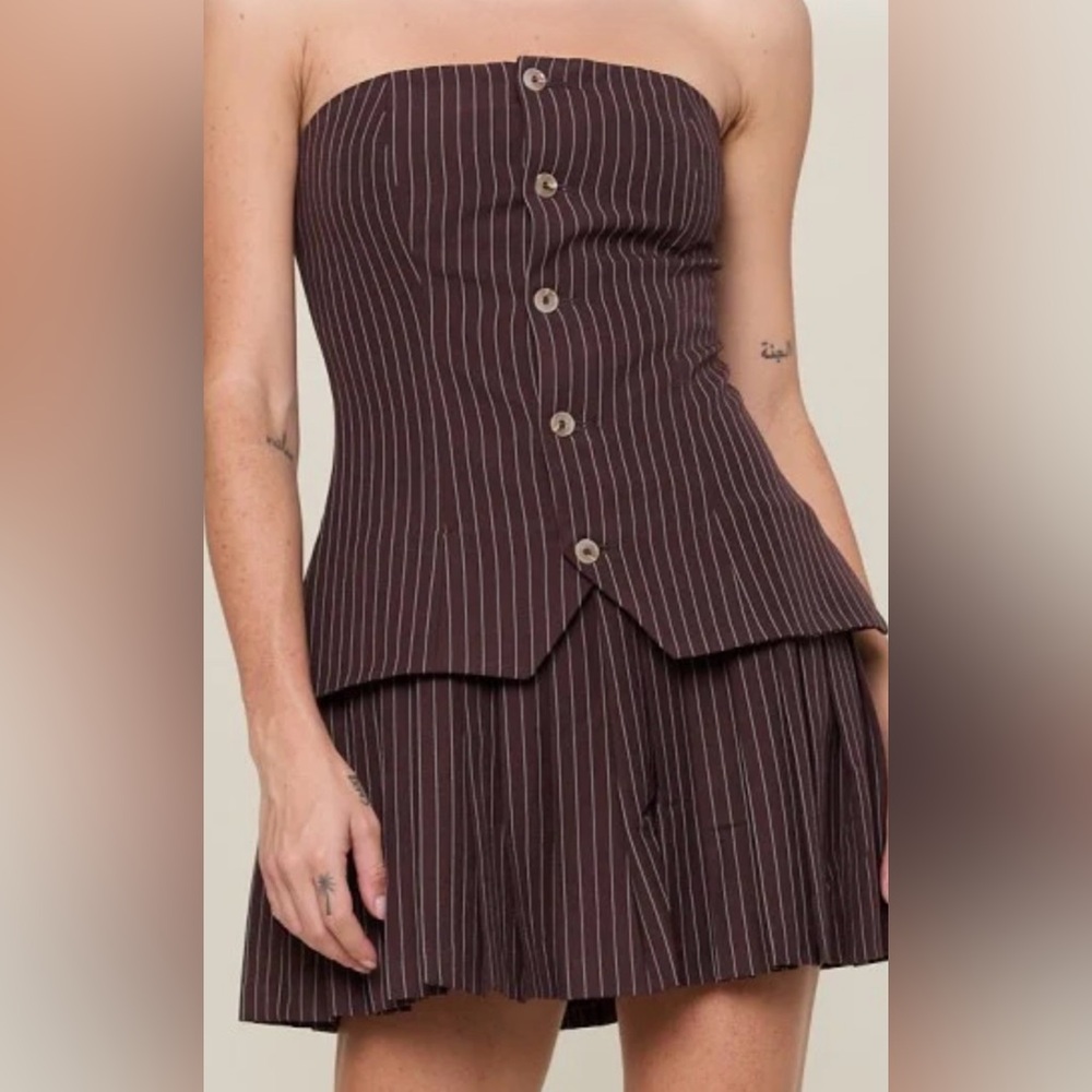 NWT Brown Pinstripe Strapless mini Dress/ romper